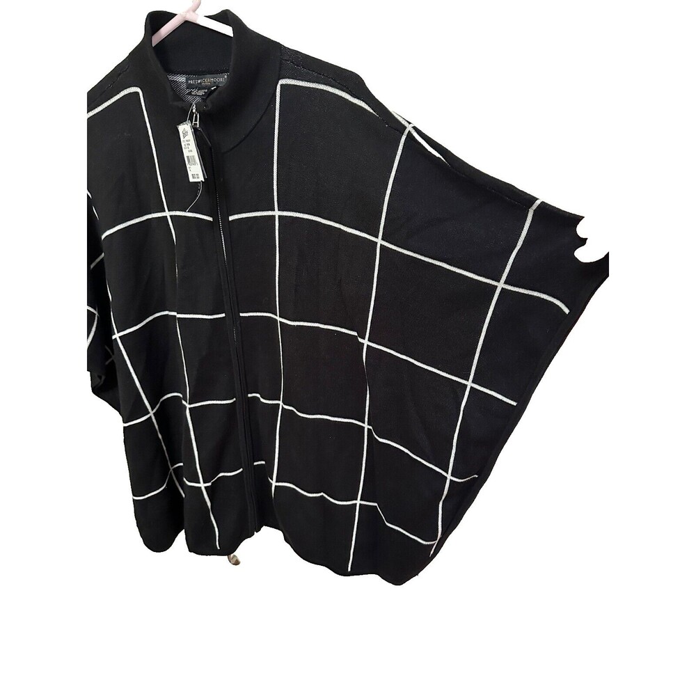 Preswick & Moore Black & White Petite Small/Medium Zipper Sweater Shawl NEW - Picture 2 of 6